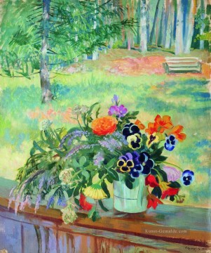 Blumen Werke - ein Blumenstrauß auf dem Balkon 1924 Boris Mikhailovich Kustodiev impressionismus